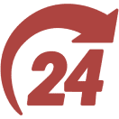Red 24-hour service icon with an arrow encircling the number.
